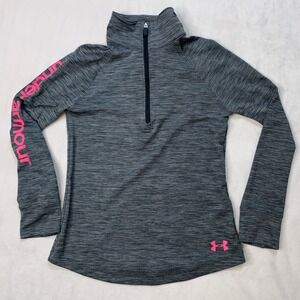 Under Armour Girls HeatGear Heather Gray Quarter Zip Pullover Loose‎ Youth Small